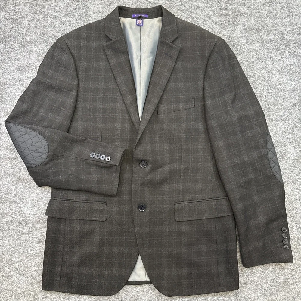 The Savile Row Co London Aberdeen‎ sport coat men's 40R gray plaid elbow patches